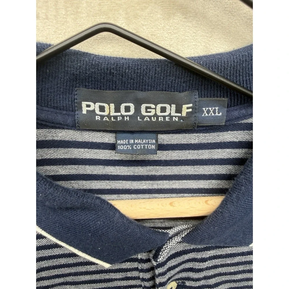 VTG 90s Polo Golf Ralph Lauren Polo Shirt Mens XXL Blue Gray Striped Crest